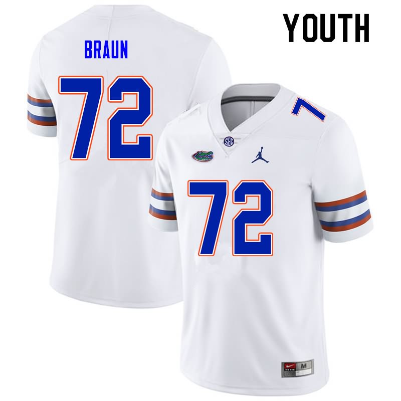 Youth NCAA Florida Gators Josh Braun #72 Stitched Authentic Nike White College Football Jersey GGQ3265AD